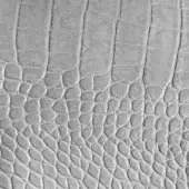 Printed leather texture, light gray, vertical rectangular scales transitioning to circular, embossed surface for indoor upholstery.